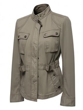 LOFT Cotton Utility Cargo Jacket Size 6 Khaki Military Anorak Belted Cotton